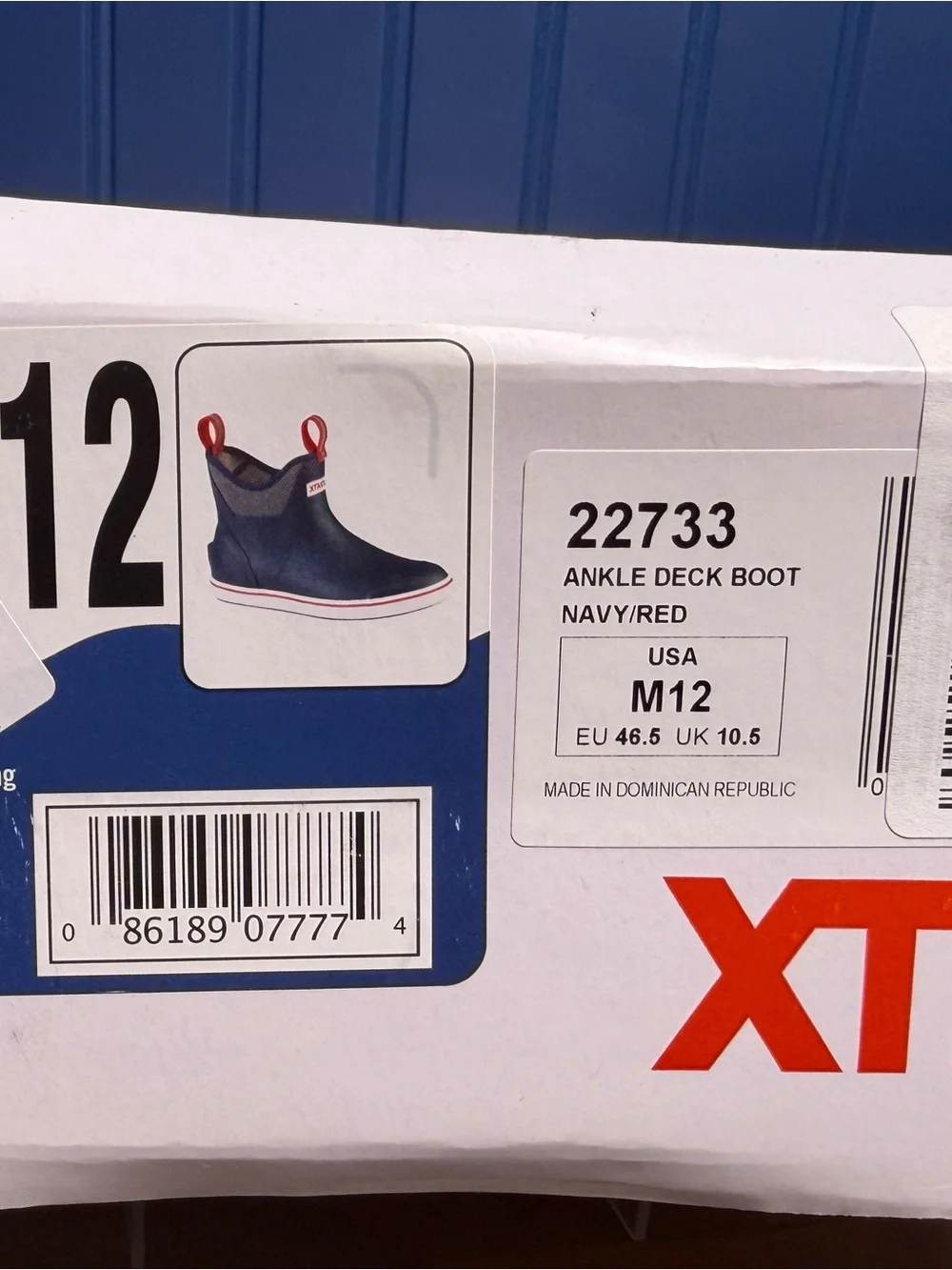 XTRATUF Men’s 12 Ankle Deck Boots Navy Red Waterproof Fishing Rain Boots